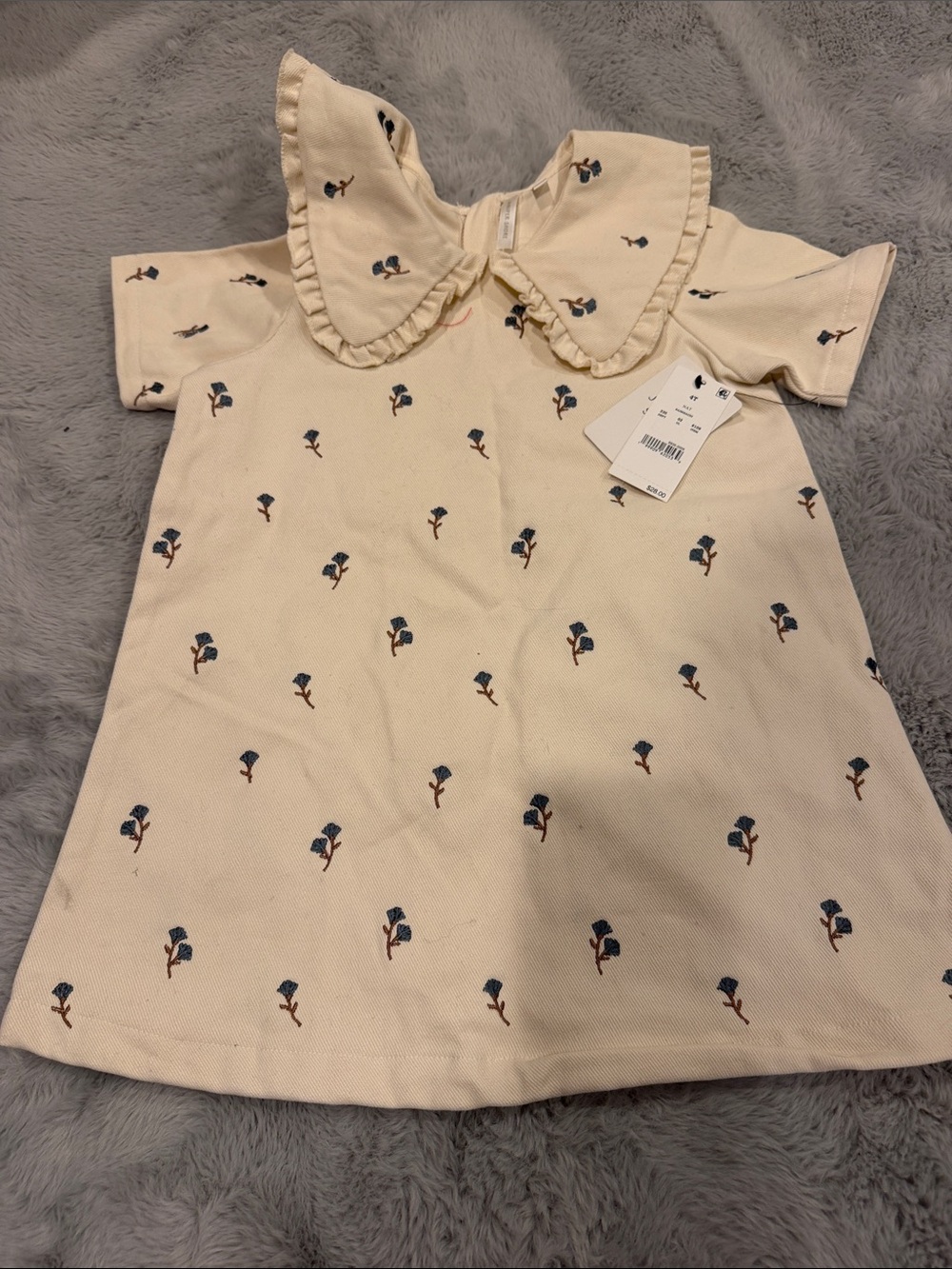 Carter's Cream Dress with Blue Floral Sprigs and Ruffled Collar
